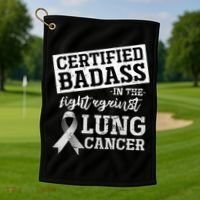 Lung Cancer Warrior Gift Funny Lung Cancer Awareness Golf Towel thumb 1