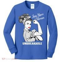 Lung Cancer Warrior Unbreakable Gift Awareness Gifgift Kids Long Sleeve Shirt thumb 0