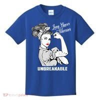 Lung Cancer Warrior Unbreakable Gift Awareness Gifgift Kids T-Shirt thumb 0