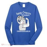 Lung Cancer Warrior Unbreakable Strong Awareness Gift Long Sleeve Shirt thumb 0