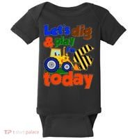 Let's Dig And Play I'm 4 Four Today 4th Birthday Party Excavator Baby Bodysuit thumb 0