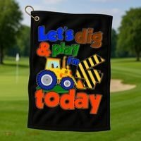 Let's Dig And Play I'm 4 Four Today 4th Birthday Party Excavator Golf Towel thumb 1