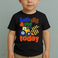 Let's Dig And Play I'm 4 Four Today 4th Birthday Party Excavator Toddler T-Shirt thumb 2