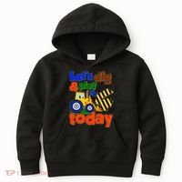 Let's Dig And Play I'm 4 Four Today 4th Birthday Party Excavator Kids Hoodie thumb 0