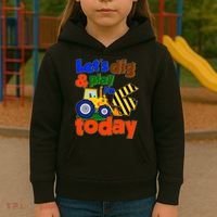 Let's Dig And Play I'm 4 Four Today 4th Birthday Party Excavator Kids Hoodie thumb 3