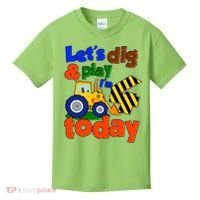 Let's Dig And Play I'm 4 Four Today 4th Birthday Party Excavator Kids T-Shirt thumb 0