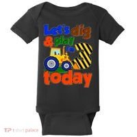 Let's Dig And Play I'm 3 Three Today 3rd Birthday Party Excavator Baby Bodysuit thumb 0