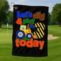 Let's Dig And Play I'm 3 Three Today 3rd Birthday Party Excavator Golf Towel thumb 1