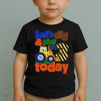 Let's Dig And Play I'm 3 Three Today 3rd Birthday Party Excavator Toddler T-Shirt thumb 2