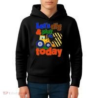 Let's Dig And Play I'm 3 Three Today 3rd Birthday Party Excavator Kids Hoodie thumb 4