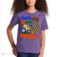 Let's Dig And Play I'm 3 Three Today 3rd Birthday Party Excavator Kids T-Shirt thumb 2