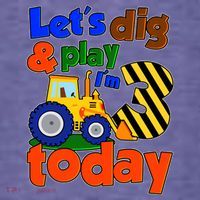 Let's Dig And Play I'm 3 Three Today 3rd Birthday Party Excavator Kids T-Shirt thumb 4
