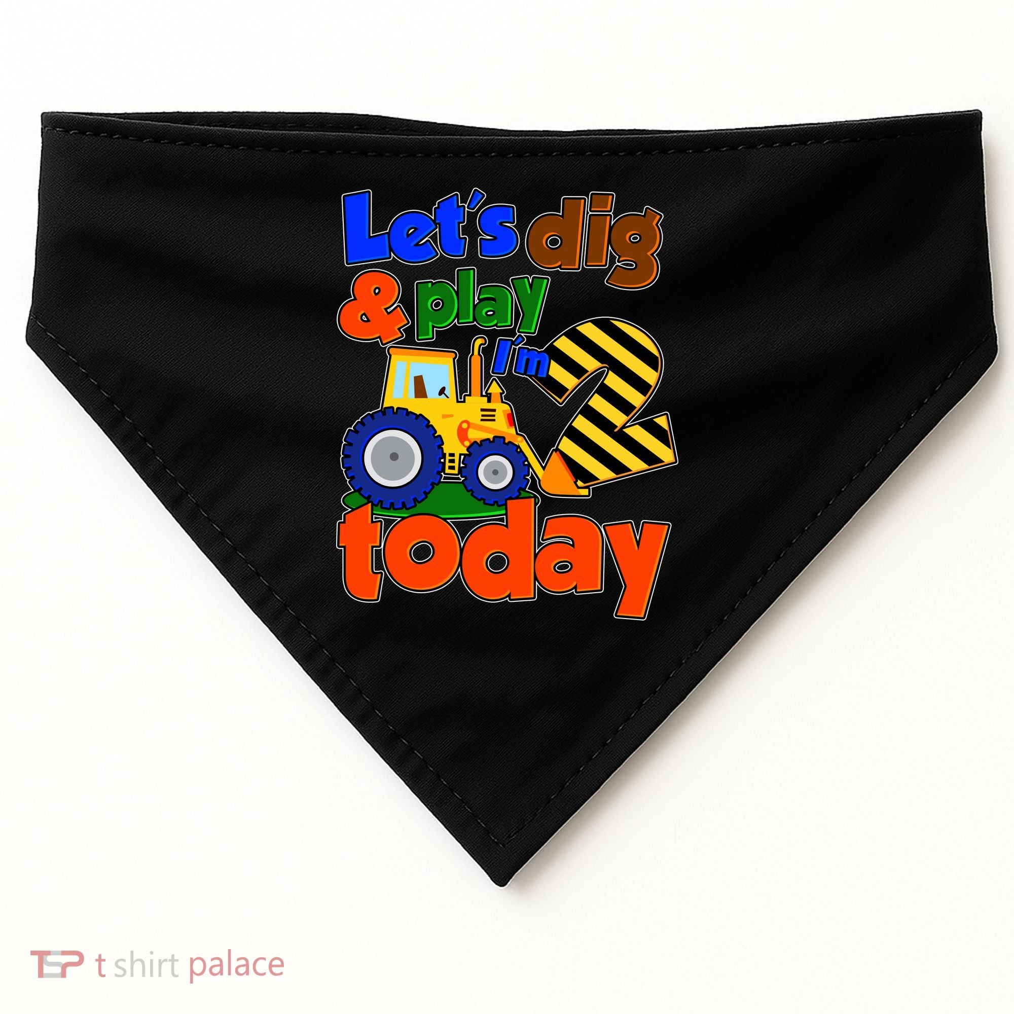 Let's Dig And Play I'm 2 Two Today 2nd Birthday Party Excavator USA-Made Doggie Bandana