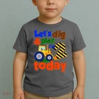 Let's Dig And Play I'm 2 Two Today 2nd Birthday Party Excavator Toddler T-Shirt thumb 2