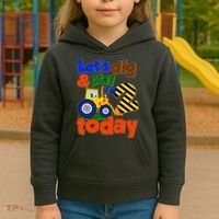 Let's Dig And Play I'm 2 Two Today 2nd Birthday Party Excavator Kids Hoodie thumb 3