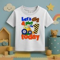 Let's Dig And Play I'm 1 One Today 1st Birthday Party Excavator Toddler T-Shirt thumb 3