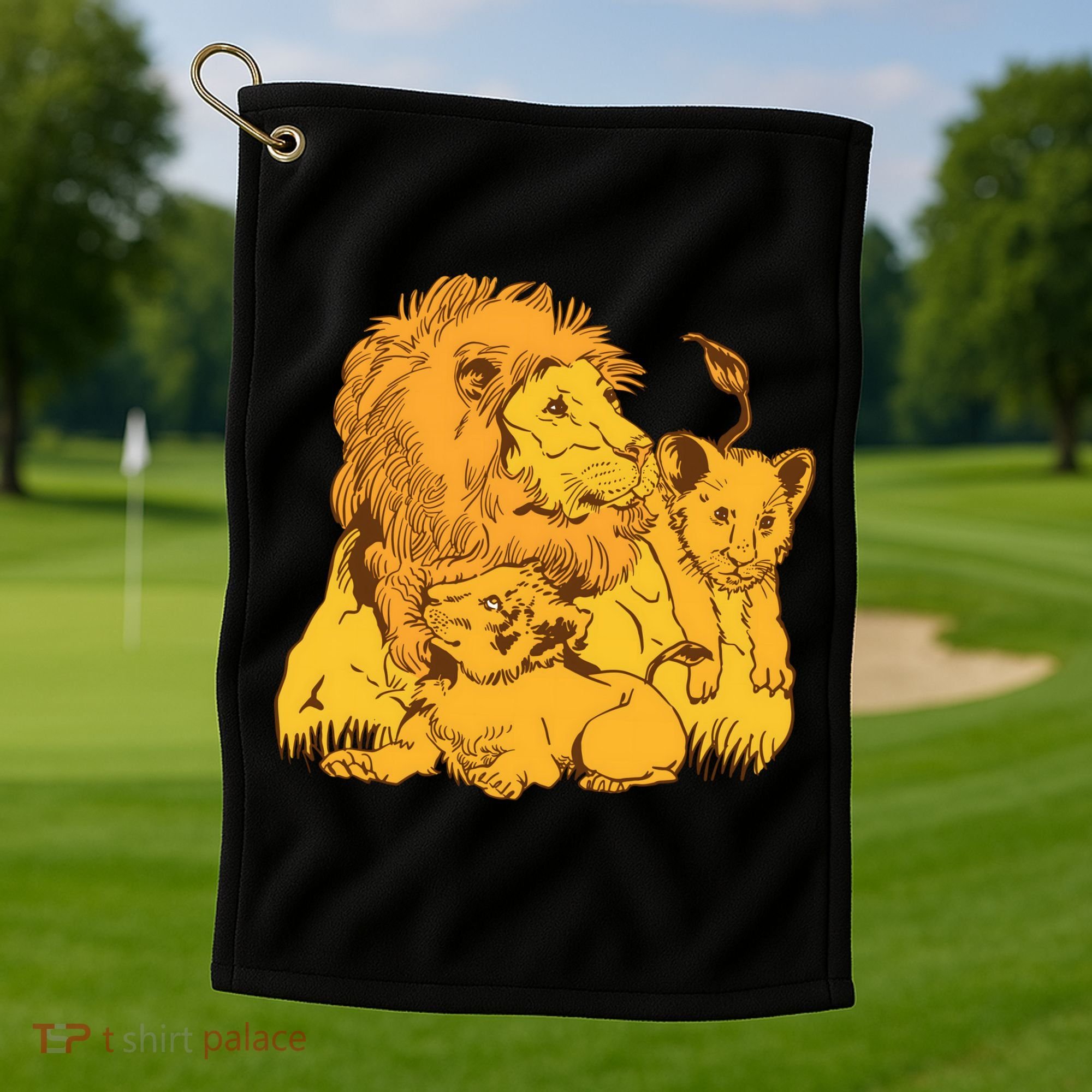 Lion Dad And Babies Golf Towel