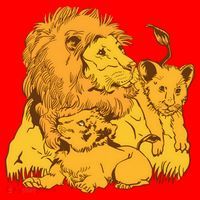 Lion Dad And Babies Santa Hat thumb 1