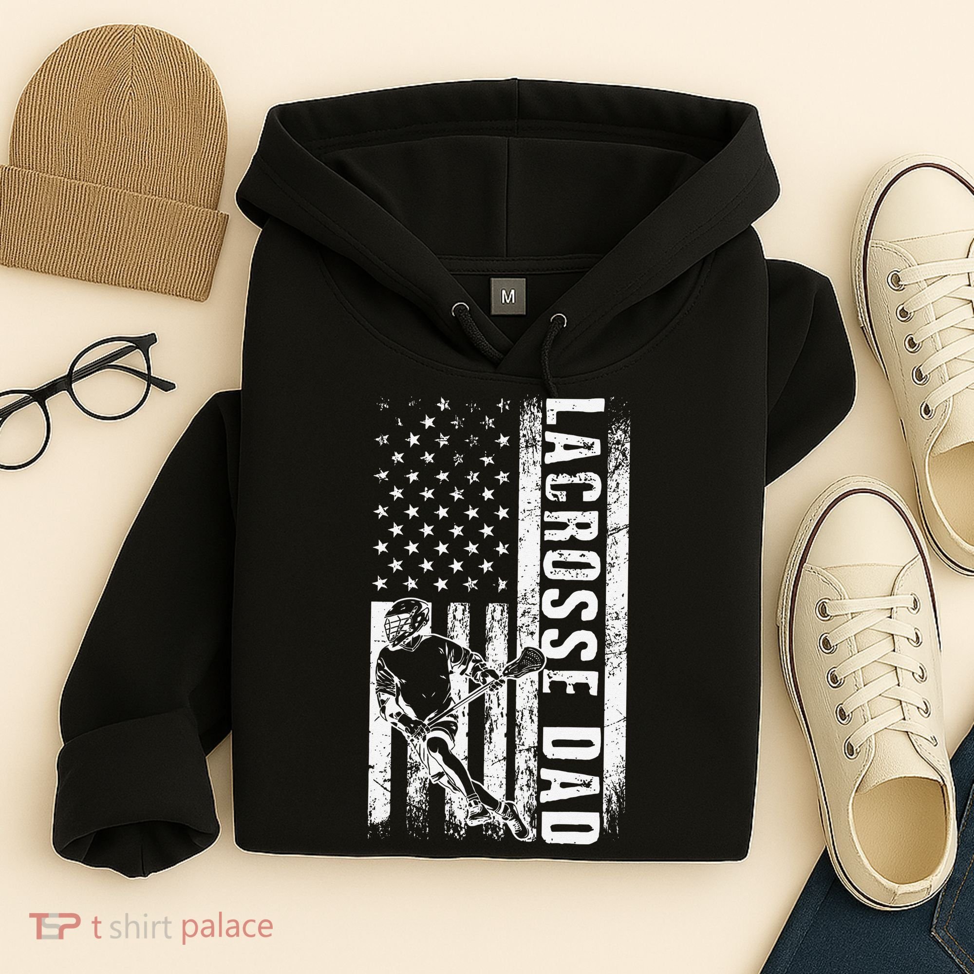 Lacrosse DAD American Flag Lax Daddy Father's Day Hoodie