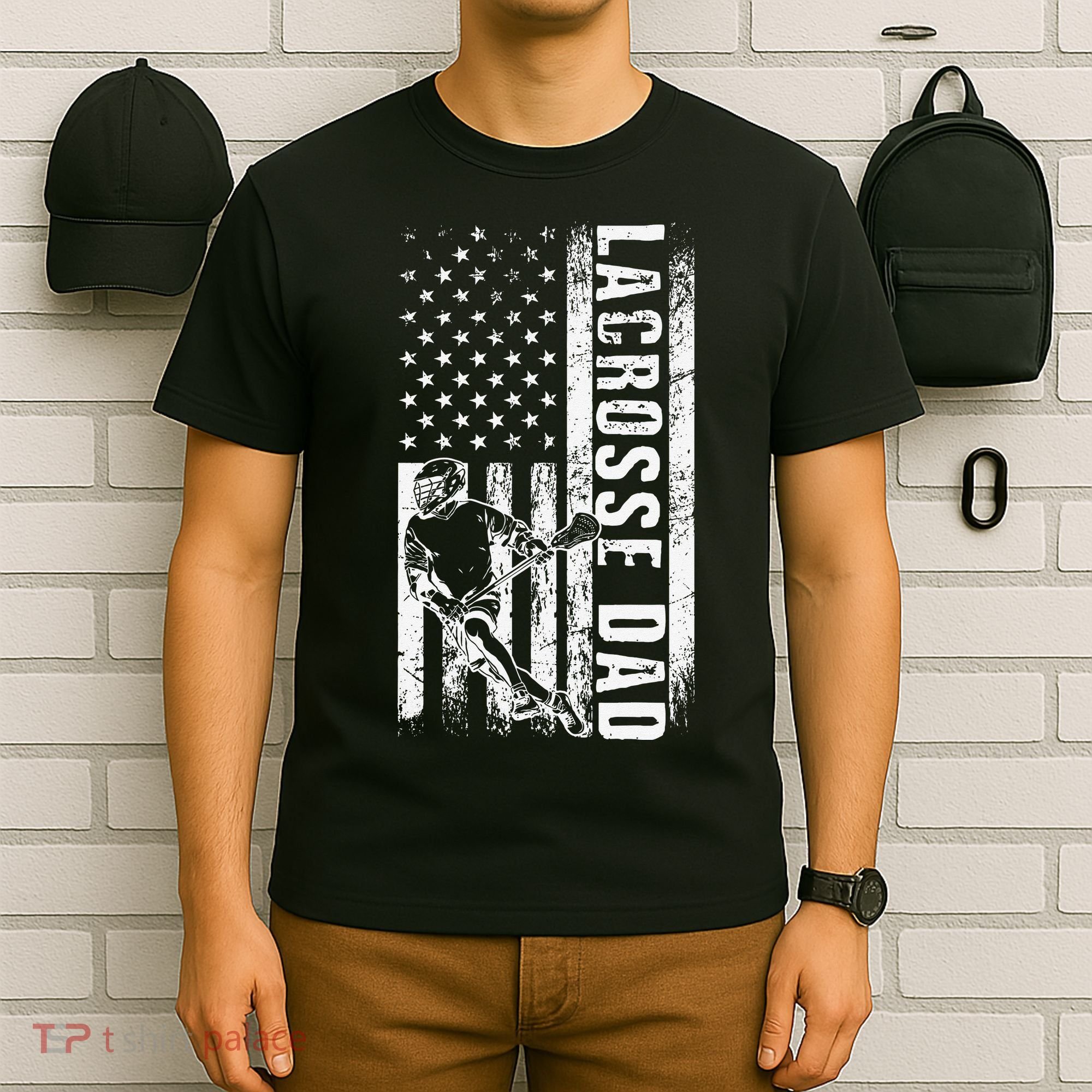 Lacrosse DAD American Flag Lax Daddy Father's Day T-Shirt