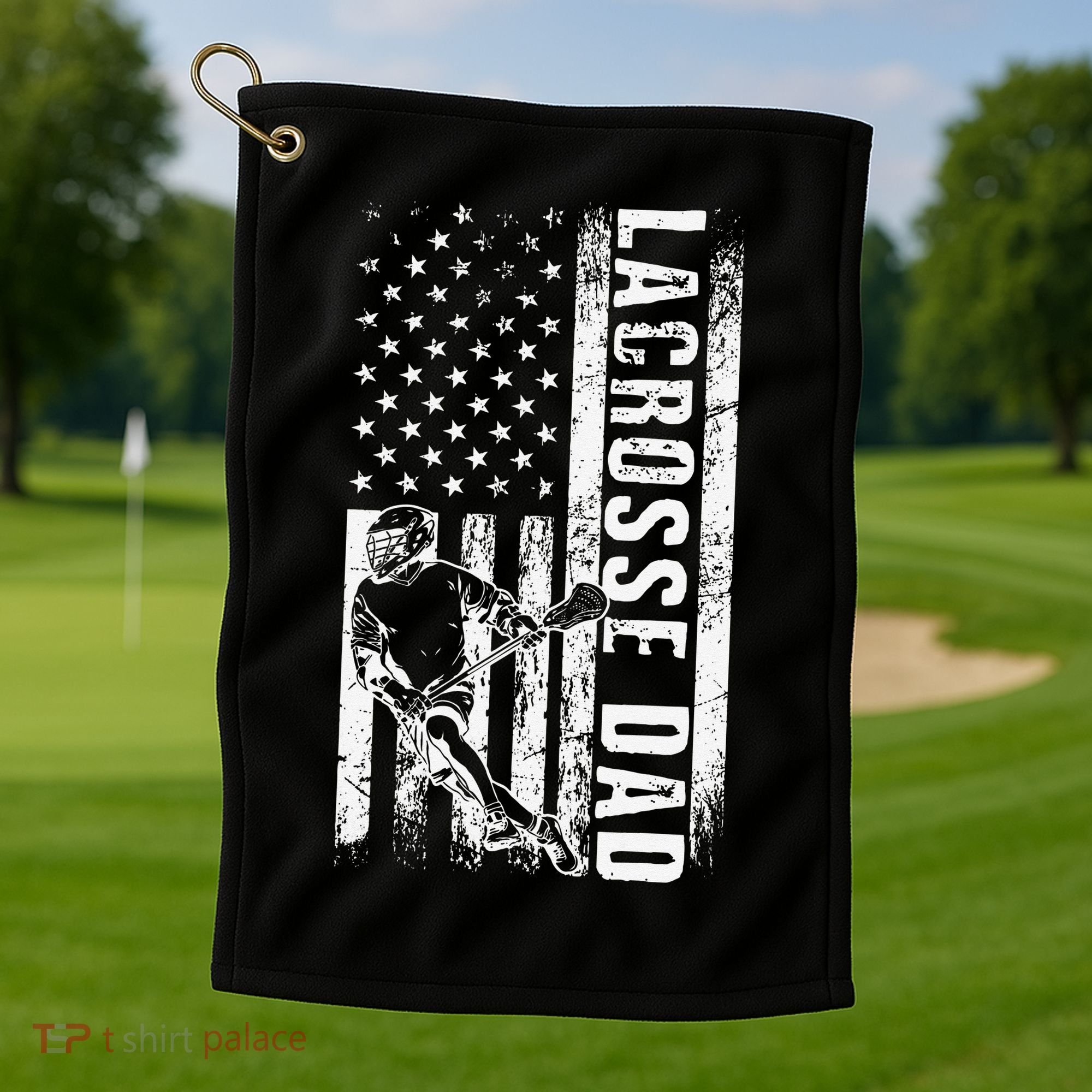 Lacrosse DAD American Flag Lax Daddy Father's Day Golf Towel