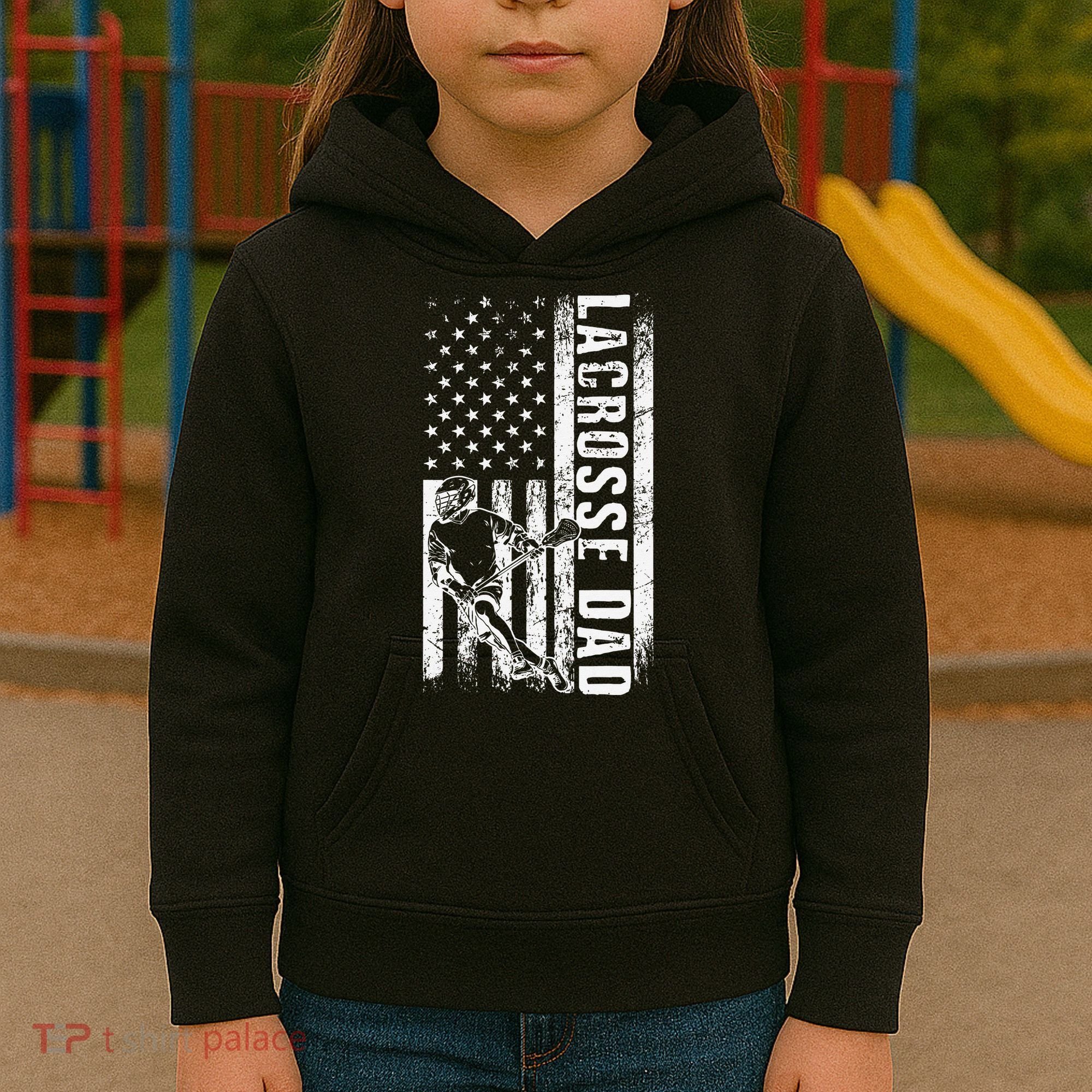 Lacrosse DAD American Flag Lax Daddy Father's Day Kids Hoodie
