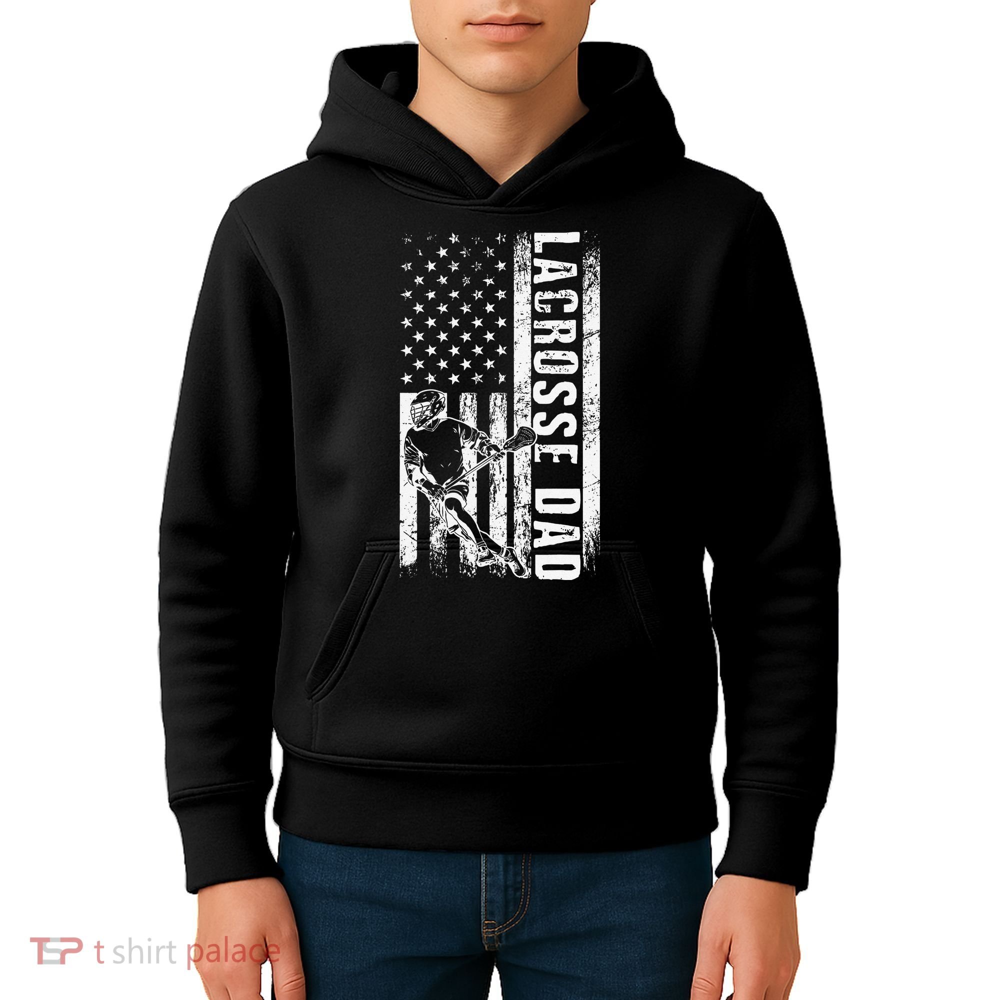 Lacrosse DAD American Flag Lax Daddy Father's Day Kids Hoodie