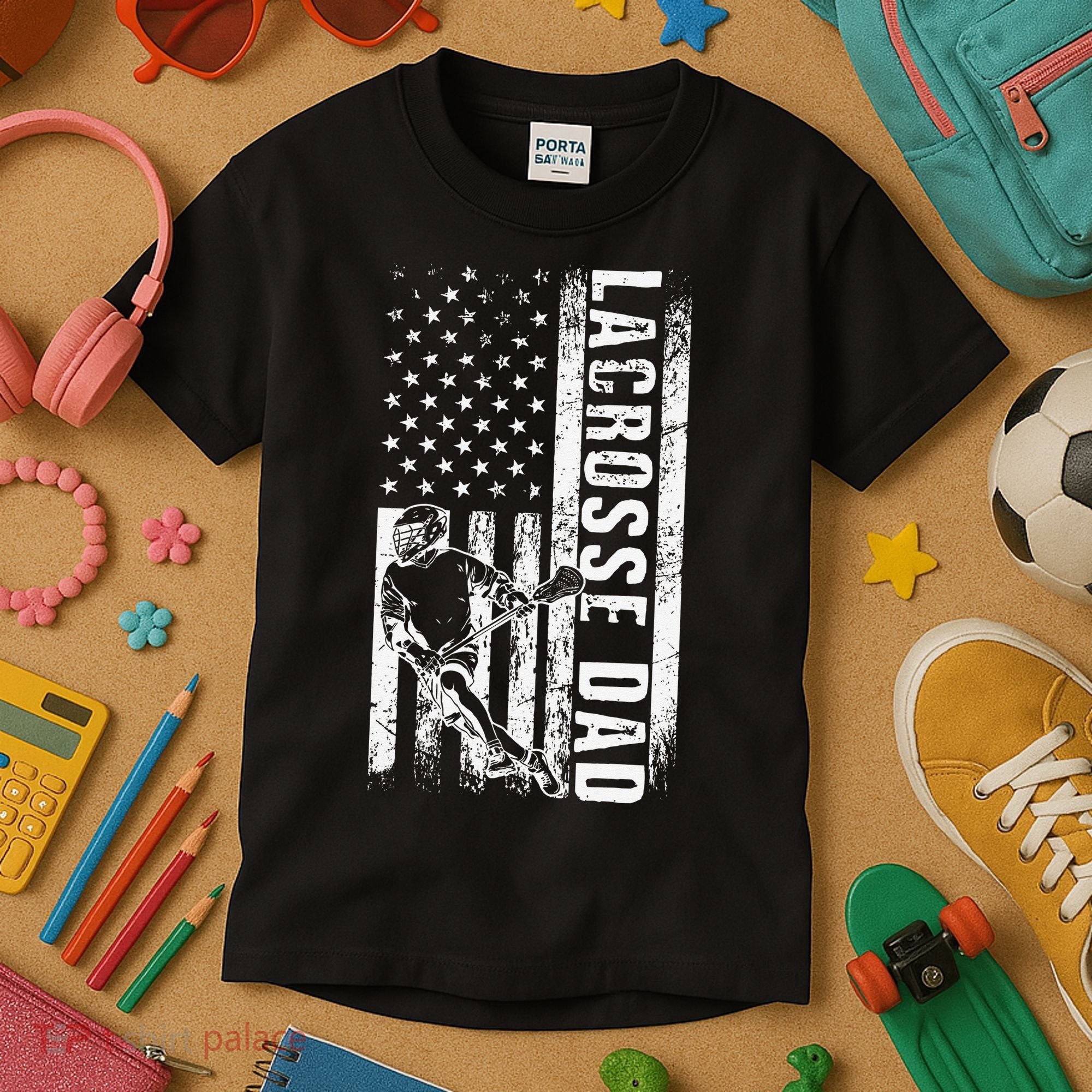 Lacrosse DAD American Flag Lax Daddy Father's Day Kids T-Shirt