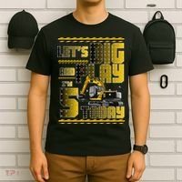 Let's Dig And Play I'm 5 Today 5th Birthday Party Excavator T-Shirt thumb 6