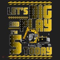 Let's Dig And Play I'm 5 Today 5th Birthday Party Excavator Hat thumb 2