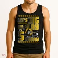 Let's Dig And Play I'm 5 Today 5th Birthday Party Excavator Tank Top thumb 3