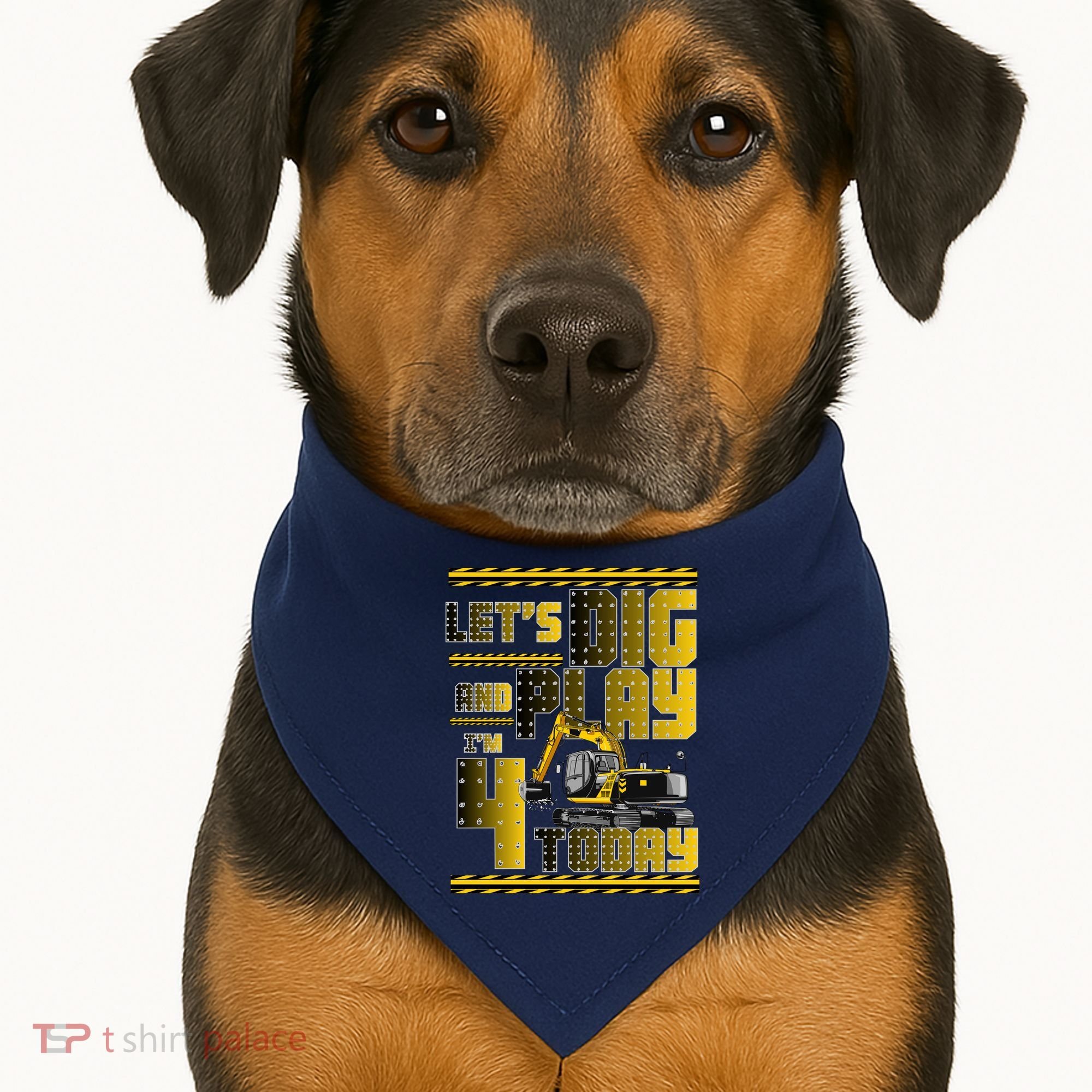 Let's Dig And Play I'm 4 Today 4th Birthday Party Excavator USA-Made Doggie Bandana