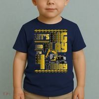 Let's Dig And Play I'm 4 Today 4th Birthday Party Excavator Toddler T-Shirt thumb 2