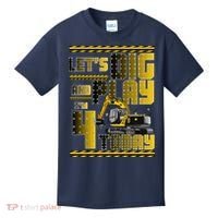 Let's Dig And Play I'm 4 Today 4th Birthday Party Excavator Kids T-Shirt thumb 0