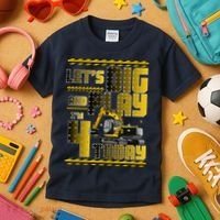Let's Dig And Play I'm 4 Today 4th Birthday Party Excavator Kids T-Shirt thumb 3
