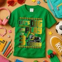 Let's Dig And Play I'm 3 Today 3rd Birthday Party Excavator Kids T-Shirt thumb 3