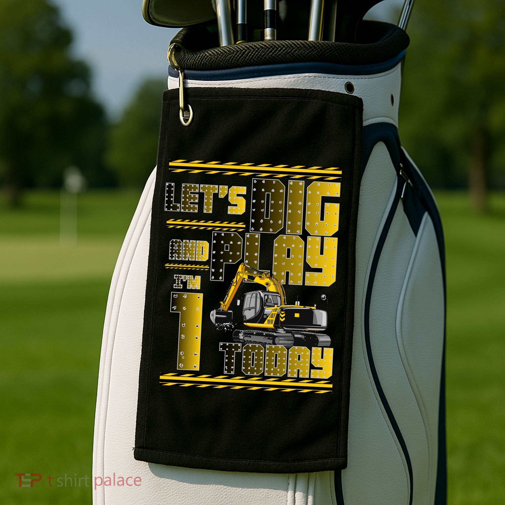 Let's Dig And Play I'm 1 Today 1st Birthday Party Excavator Golf Towel