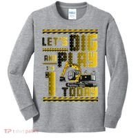 Let's Dig And Play I'm 1 Today 1st Birthday Party Excavator Kids Long Sleeve Shirt thumb 0