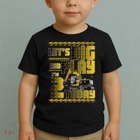 Let's Dig And Play I'm 2 Today 2nd Birthday Party Excavator Toddler T-Shirt thumb 2