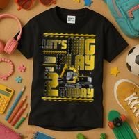 Let's Dig And Play I'm 2 Today 2nd Birthday Party Excavator Kids T-Shirt thumb 3