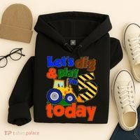 Let's Dig And Play I'm 5 Five Today 5th Birthday Party Excavator Hoodie thumb 4