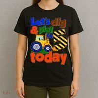 Let's Dig And Play I'm 5 Five Today 5th Birthday Party Excavator T-Shirt thumb 4