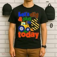 Let's Dig And Play I'm 5 Five Today 5th Birthday Party Excavator T-Shirt thumb 6