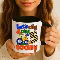 Let's Dig And Play I'm 5 Five Today 5th Birthday Party Excavator Coffee Mug thumb 3