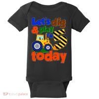 Let's Dig And Play I'm 5 Five Today 5th Birthday Party Excavator Baby Bodysuit thumb 0