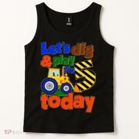 Let's Dig And Play I'm 5 Five Today 5th Birthday Party Excavator Tank Top thumb 2