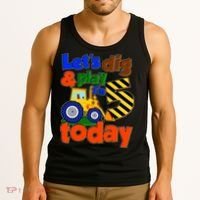 Let's Dig And Play I'm 5 Five Today 5th Birthday Party Excavator Tank Top thumb 3