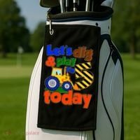 Let's Dig And Play I'm 5 Five Today 5th Birthday Party Excavator Golf Towel thumb 2