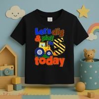Let's Dig And Play I'm 5 Five Today 5th Birthday Party Excavator Toddler T-Shirt thumb 3