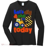 Let's Dig And Play I'm 5 Five Today 5th Birthday Party Excavator Women's Long Sleeve Shirt thumb 0